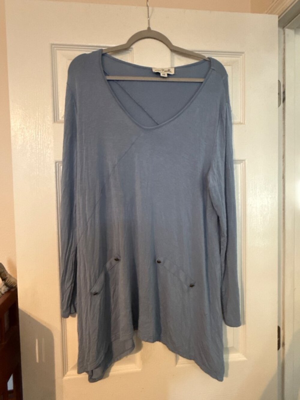 Simply Noelle Blue or Orange Asymmetrical Tunic Top L/XL Viscose Blend Long Slee